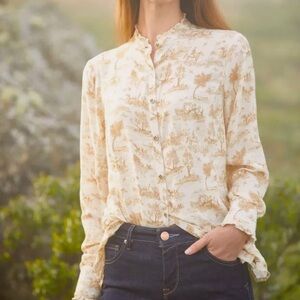 Ariat Women’s Clarion long sleeve blouse in toile print tan white western